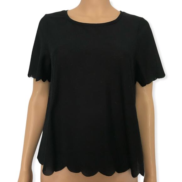 Topshop Black Scalloped Frill Tee Blouse 8 - Picture 4 of 7